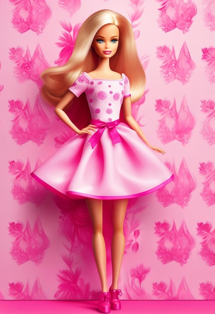 Foto boneca barbie roupa de menina loira fofa design de fundo de papel de parede rosa