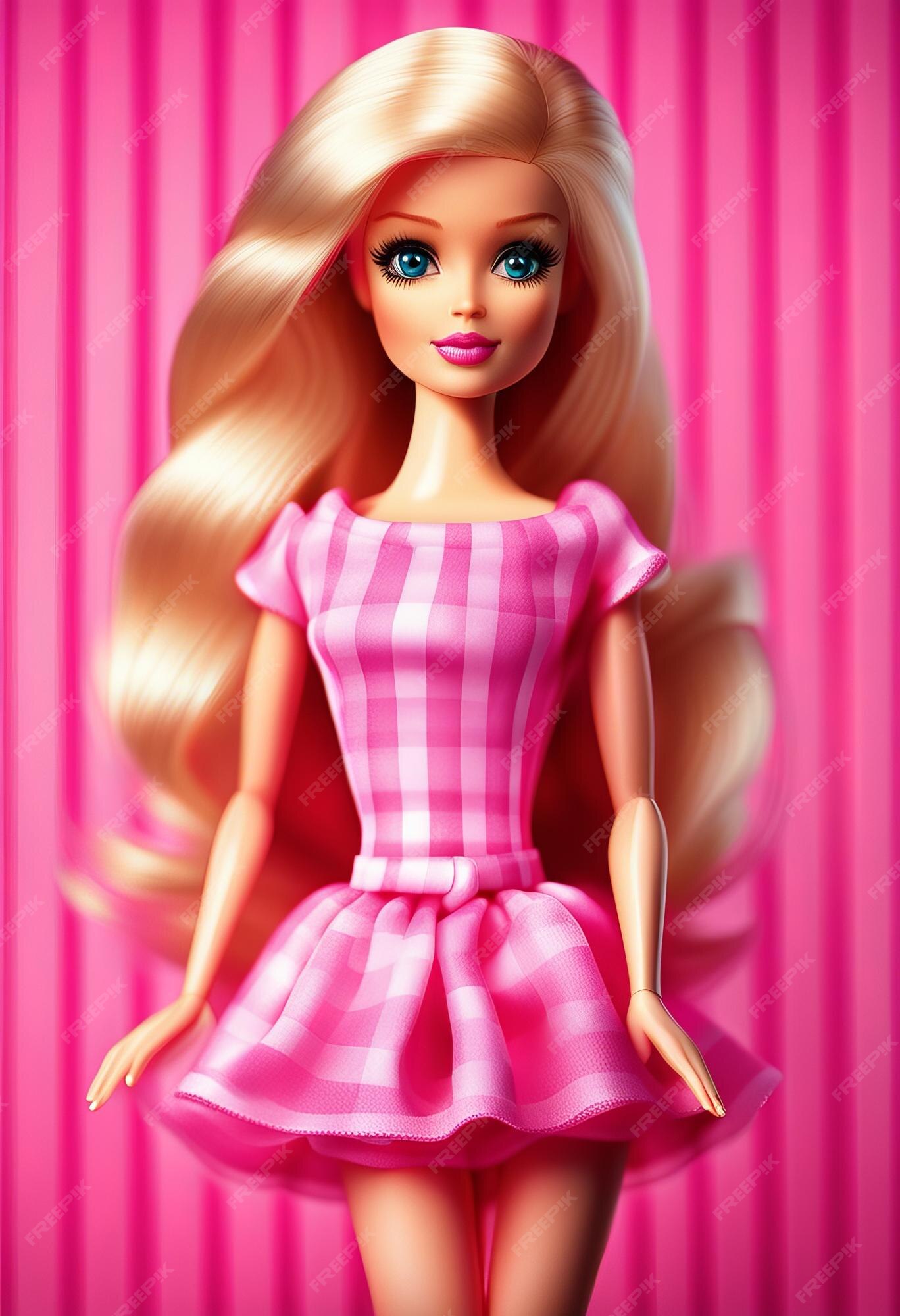 Boneca barbie roupa de menina loira fofa design de fundo de papel de parede  rosa