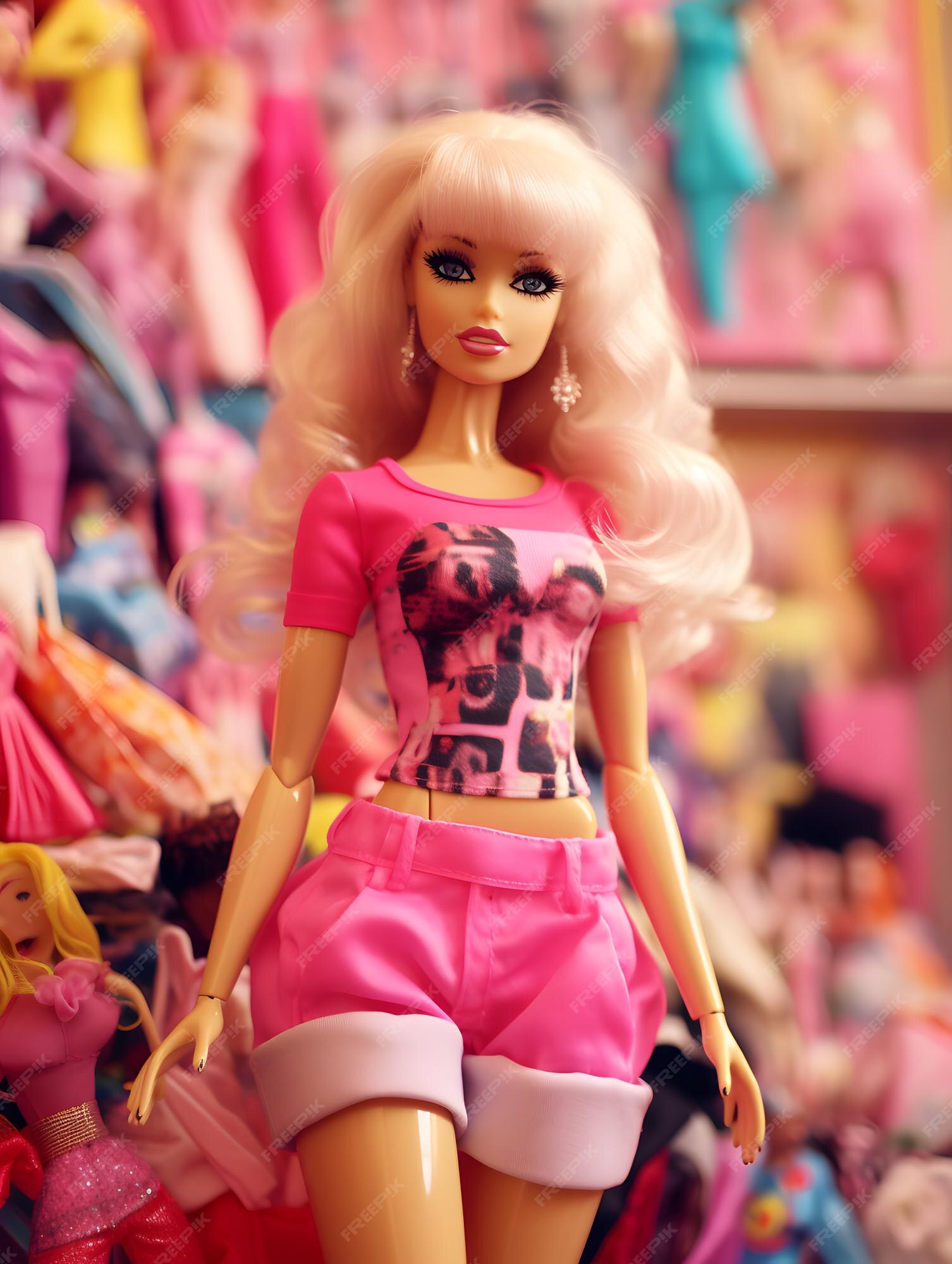 Boneca barbie roupa de menina loira fofa design de fundo de papel