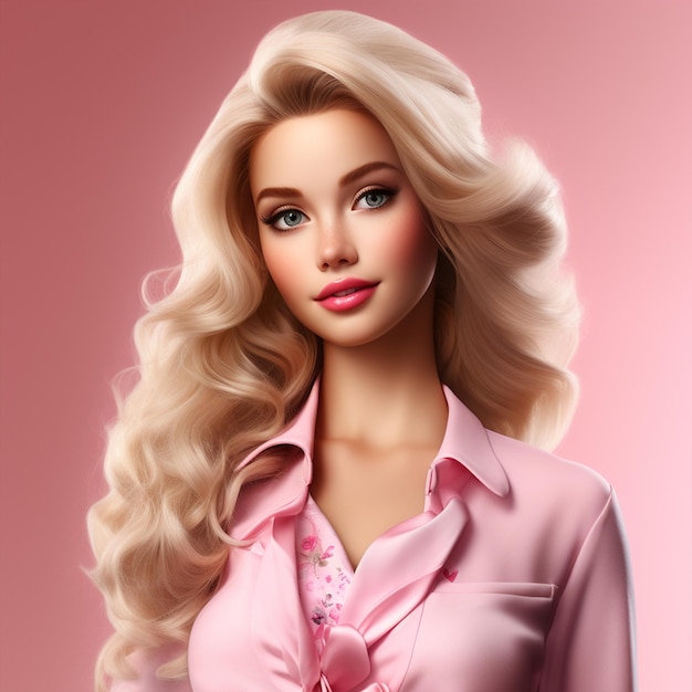 Boneca Barbie roupa de menina loira fofa design de fundo de papel de parede rosa