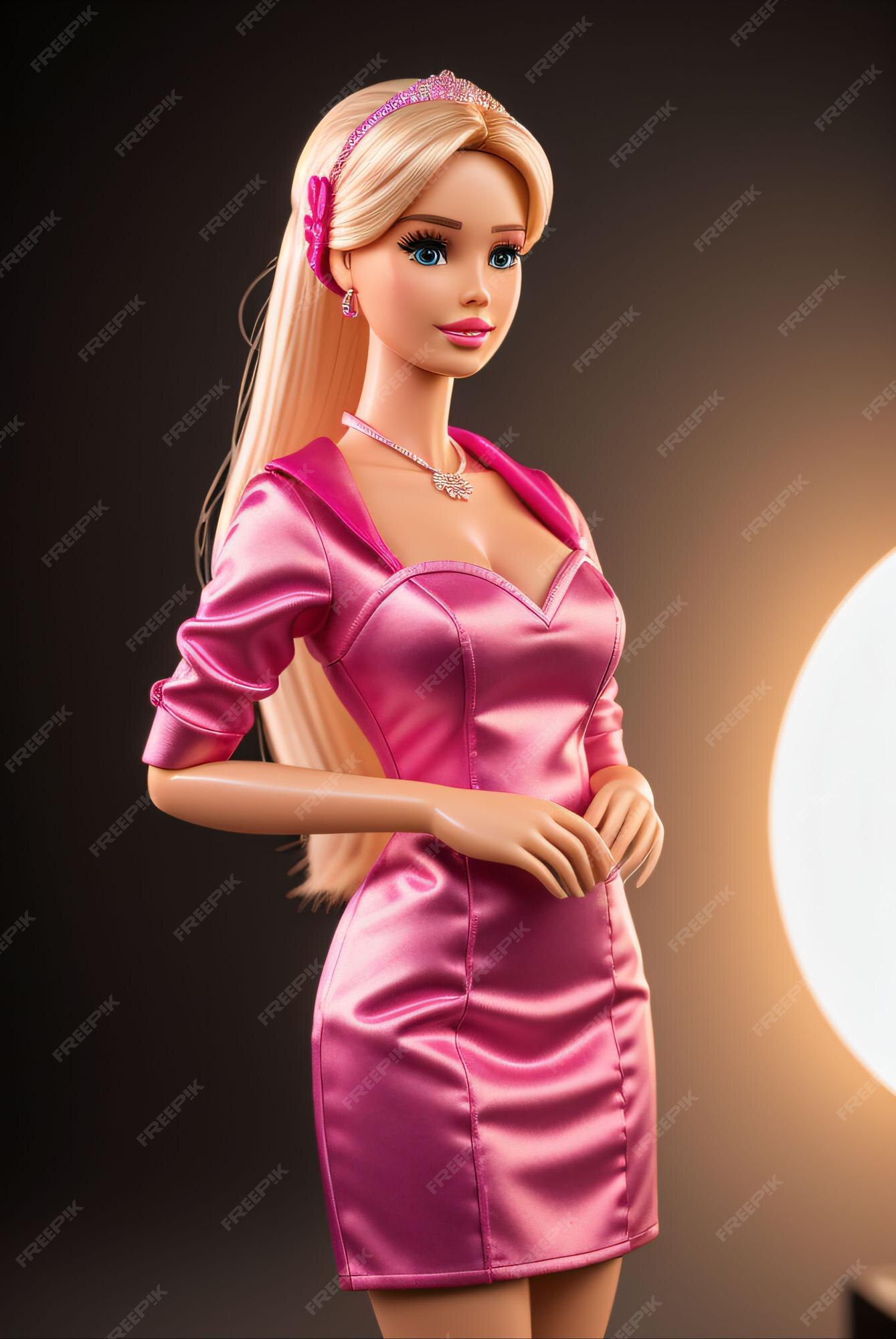 Boneca barbie vestindo roupas de cor rosa ou roxa