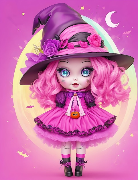 Boneca Bruxa Rosa Halloween