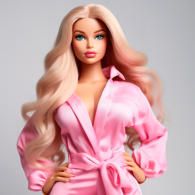 Boneca loira do filme Barbie 3D ultra realista com roupas cor de rosa