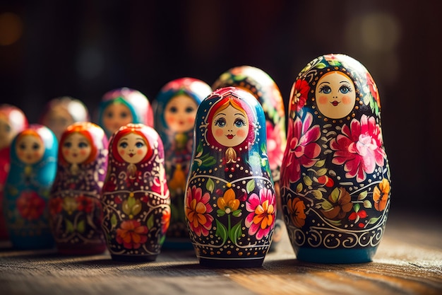 boneca matryoshka multicolor em um fundo desfocado IA generativa