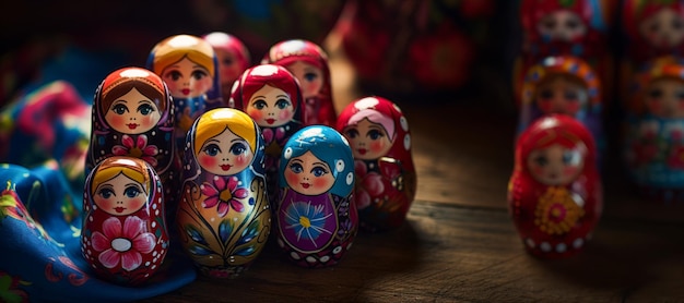 boneca matryoshka multicolor em um fundo desfocado IA generativa