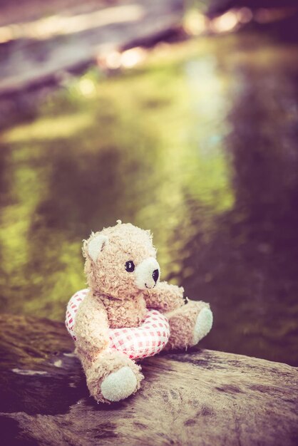 Foto boneca ursinho de pelúcia, relaxante e solitária, estilo vintage