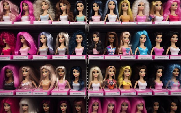 bonecas Barbie colocadas à venda numa prateleira de uma loja IA IA generativa