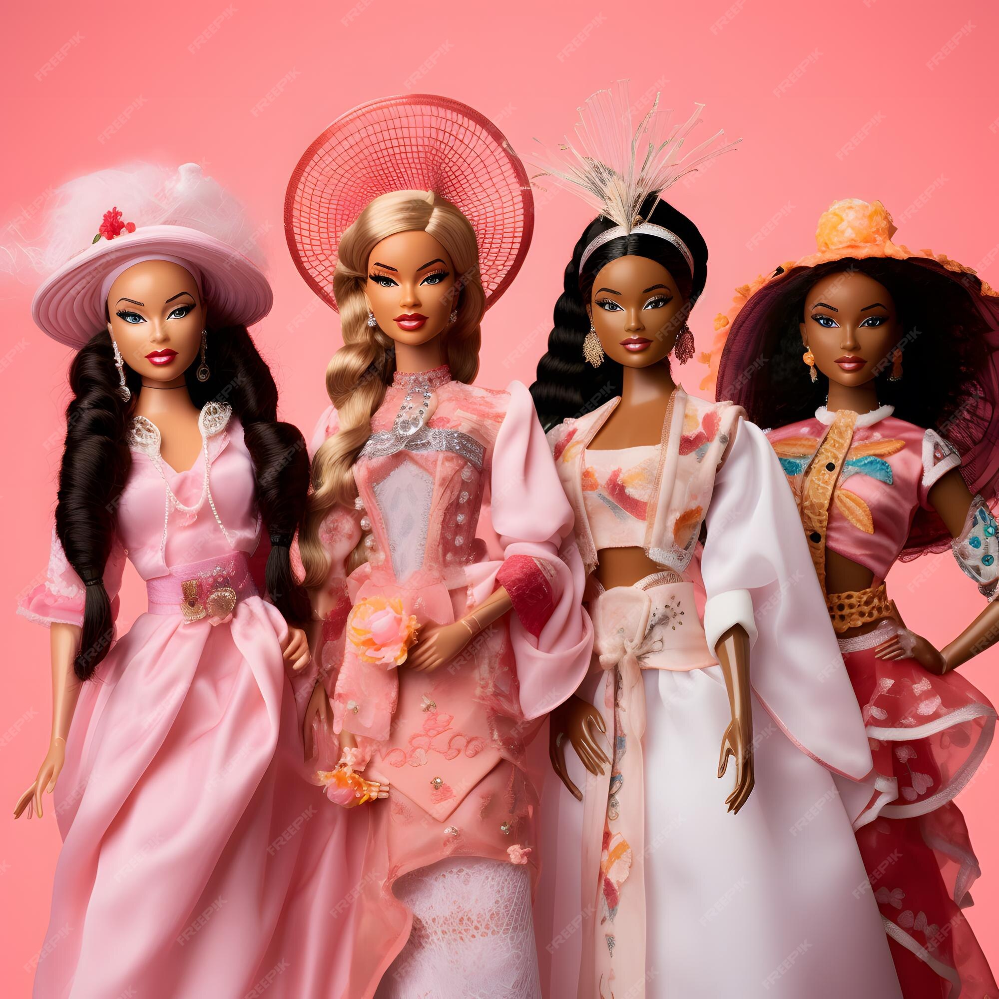 Bonecas barbie em vestidos tradicionais de índios afro-americanos