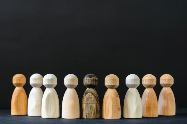 Bonecas de madeira em pé juntas em um grupo de IA generativa