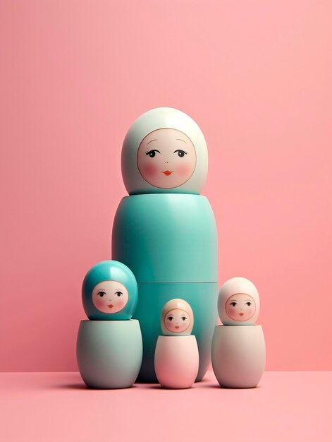 Bonecas Matryoshka em um fundo rosa Bonecas russas aninhadasAI Generated