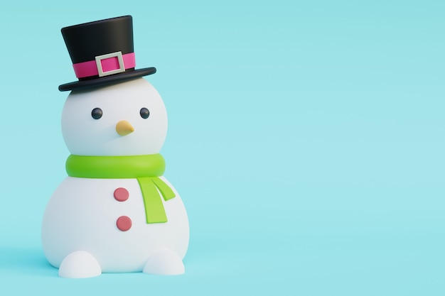 Boneco de neve 3d com lenço preto e cenoura ilustração 3D render