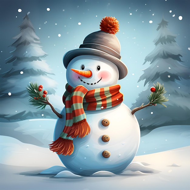 Boneco de neve bonito no inverno Snowfalks