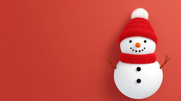 Boneco de neve com lenço e chapéu em fundo liso