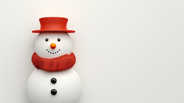 Boneco de neve com lenço e chapéu em fundo liso