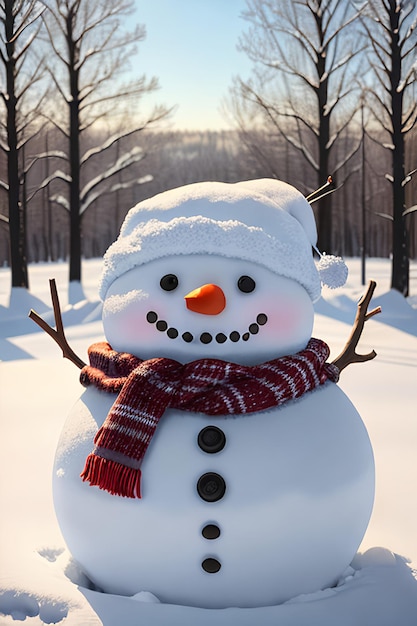 boneco de neve com paisagem de inverno