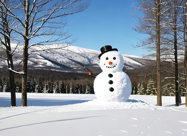 boneco de neve com paisagem de inverno