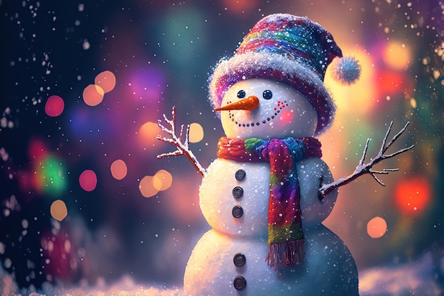 Boneco de neve com tema de Natal em um fundo da tonalidade popular de 2022