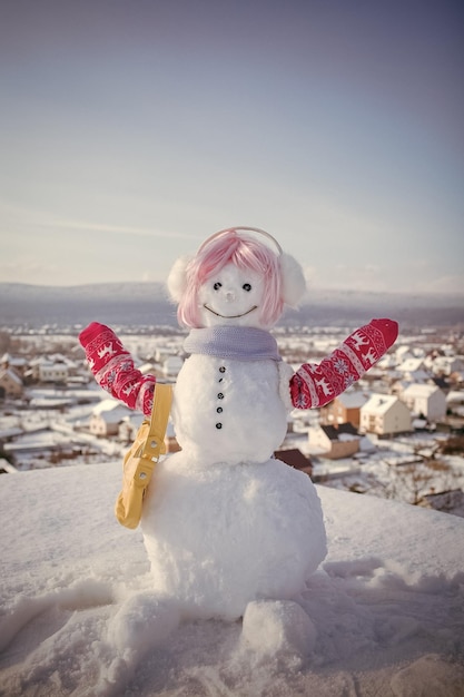 Boneco de neve de ano novo de neve branca com bolsa