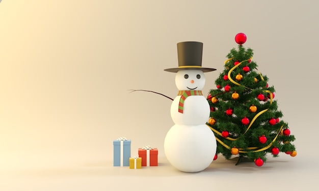 Boneco de neve de Natal com árvore e presente