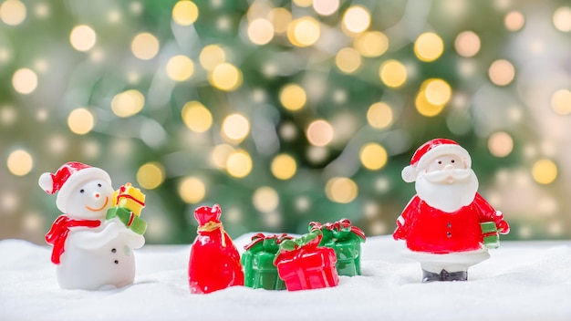 Boneco de neve e papai noel com luz brilhante para decoração de natal