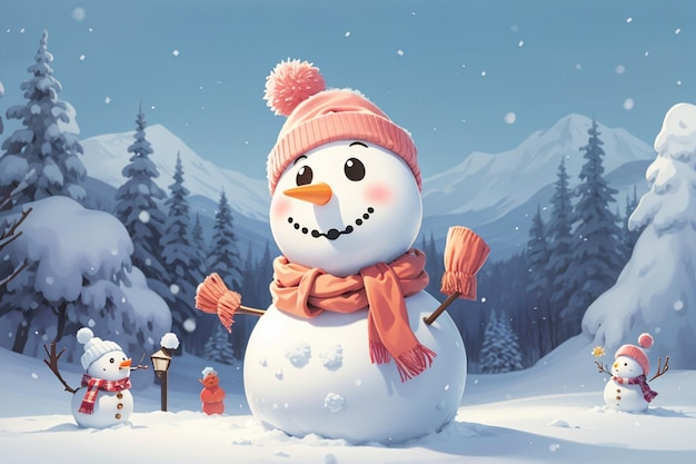 boneco de neve em atmosfera de inverno decorado com IA gerada