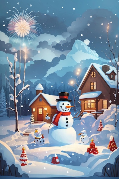 boneco de neve em atmosfera de inverno decorado com IA gerada