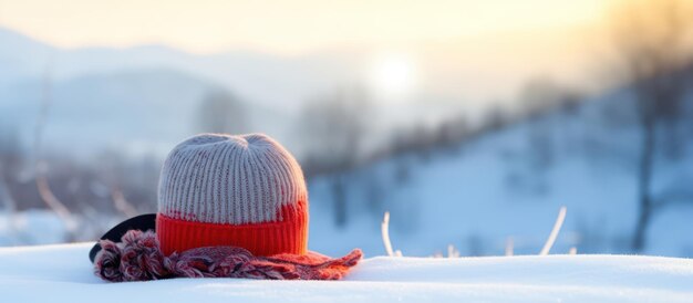 boneco de neve feliz com chapéu vermelho brilhante e luvas em uma paisagem de neve