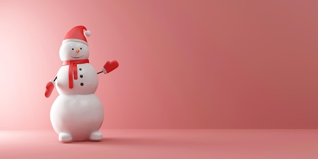 Boneco de neve feliz no fundo do estúdio rosa