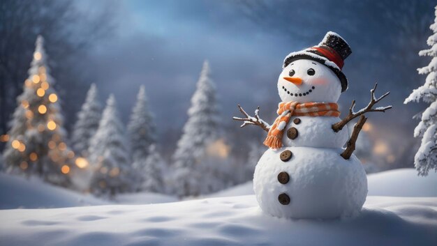 Boneco de neve guardião gelado abraçando a beleza silenciosa do inverno