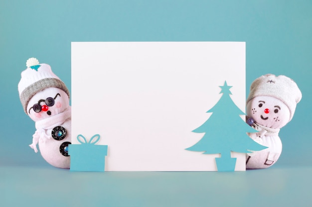 Bonecos de neve de tecido de Natal em azul