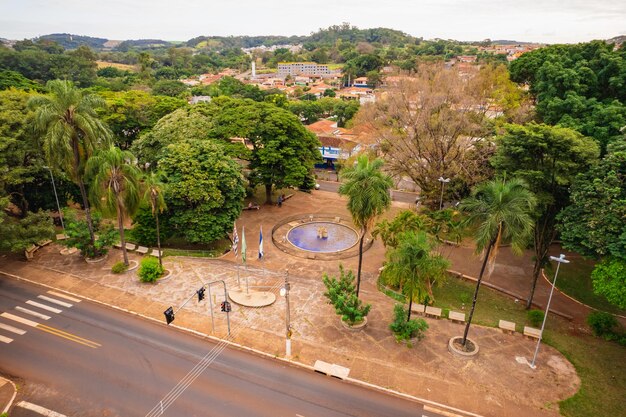 Bonfim Paulista São Paulo Brasil Por volta de maio de 2022 Praça Barão do Rio Branco praça central do Bonfim Paulista estado de São Paulo imagem aérea de drone