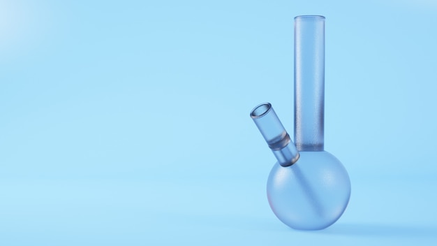 Bong de vidrio sobre fondo azul representación 3d