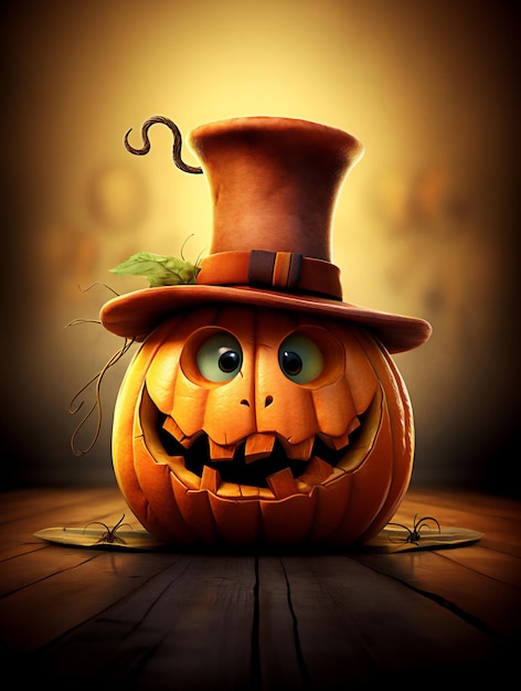 Bonita abóbora de Halloween com um chapéu Jack o lanterna ilustração sorridente