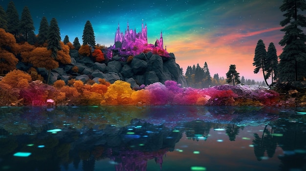 Una bonita fortaleza de soledad hecha de hermosos cristales de colores Imagen generada por IA