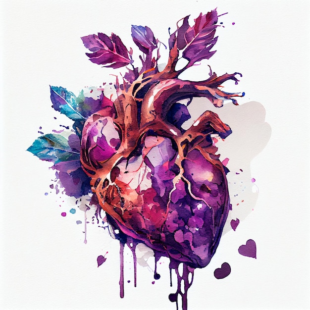 Bonita ilustración de corazón púrpura con fondo aislado