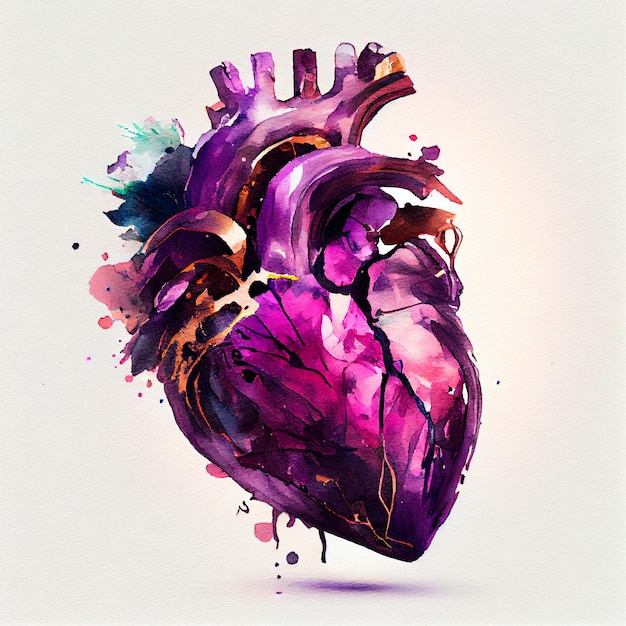 Bonita ilustración de corazón púrpura con fondo aislado