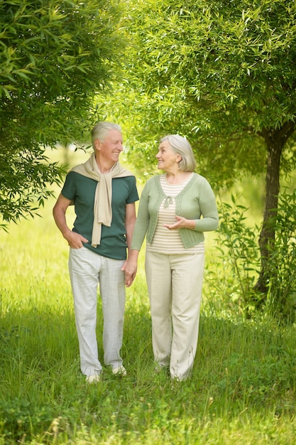 Bonita pareja madura en un parque de primavera