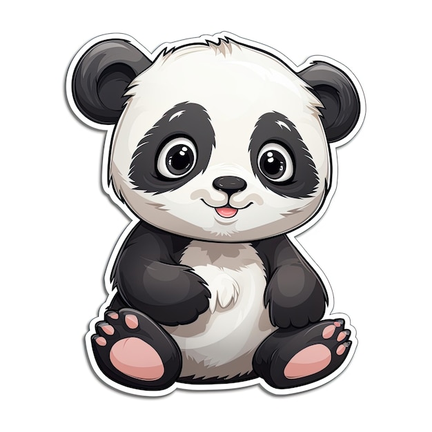 Una bonita pegatina de dibujos animados de panda en un fondo blanco Ilustración vectorial