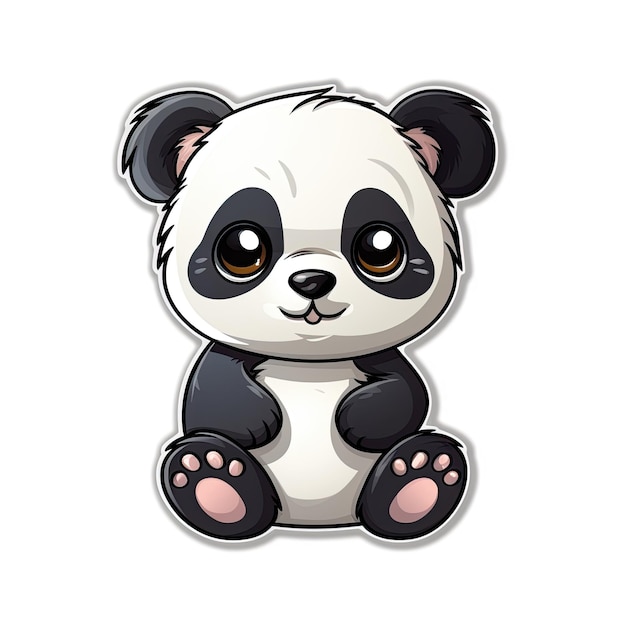 Una bonita pegatina de dibujos animados de panda en un fondo blanco Ilustración vectorial