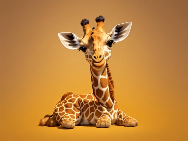 Bonita pequena girafa colorida em contraste sentada sorrindo