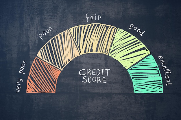 Bonitätsbewertungsskala auf schwarzer Tafel gezeichnet