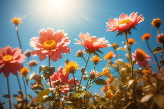 Bonitas flores con fondo de sol.