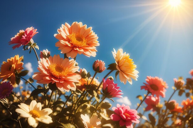 Bonitas flores con fondo de sol.