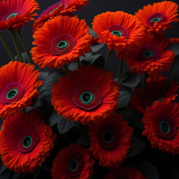 Bonitas flores de gerbera con un fondo colorido