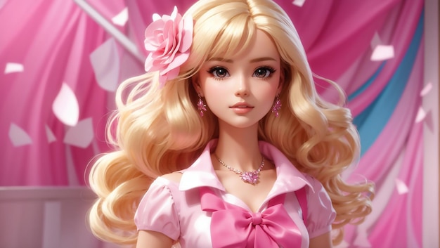 bonitinha boneca Barbie loira com roupa rosa