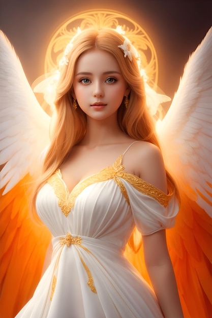 Un bonito ángel con un vestido naranja.