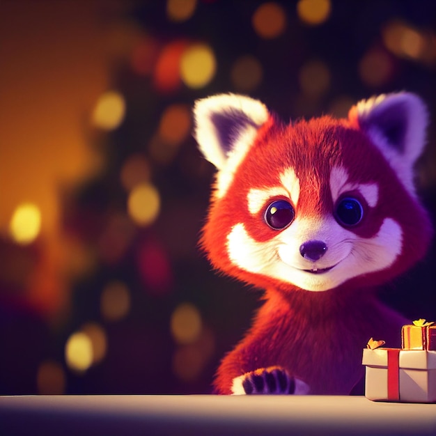 Bonito bebê panda vermelho Feliz Natal cartão de saudação 3D renderização ilustração dos desenhos animados