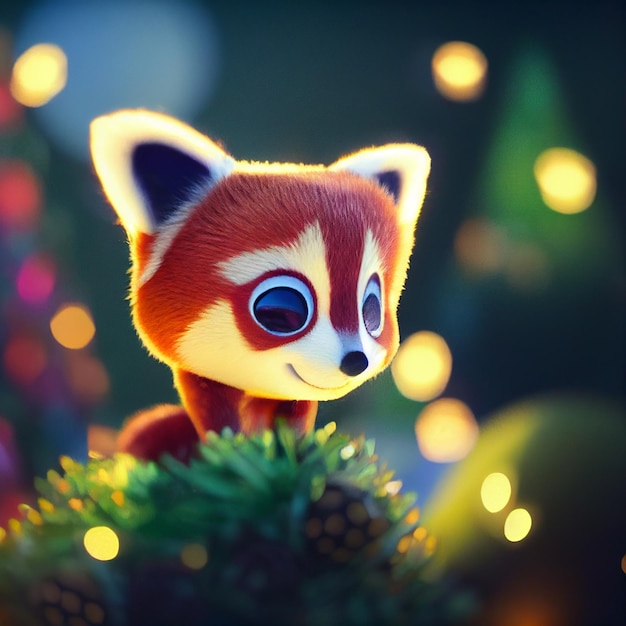 Foto bonito bebê panda vermelho feliz natal cartão de saudação 3d renderização ilustração dos desenhos animados