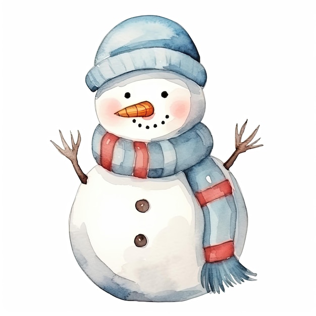 Bonito boneco de neve aquarela isolado Ilustração AI GenerativexA