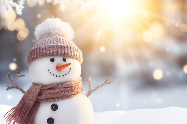 bonito boneco de neve com luz solar imagem gerada por IA